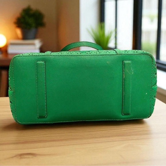KATE SPADE Newbury Lane Caining Romy Green Perforated Leather Shoulder Satchel - Picture 10 of 17